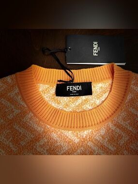 Fendi Orange and Cream Men's Crewneck Sweater short sleeve size 52